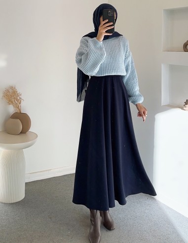 E199 düz renk pofuduk kazak- mavi