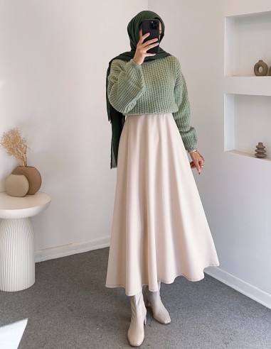 E199 düz renk pofuduk kazak-mint