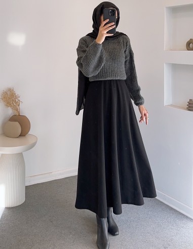 E199 düz renk pofuduk kazak- gri