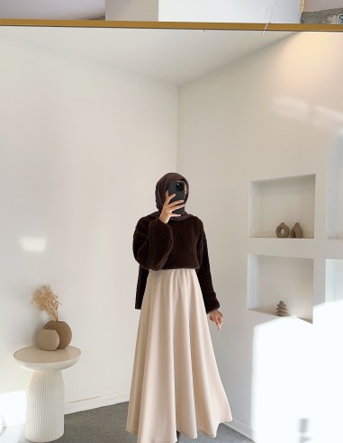 E199 düz renk pofuduk kazak- kahverengi