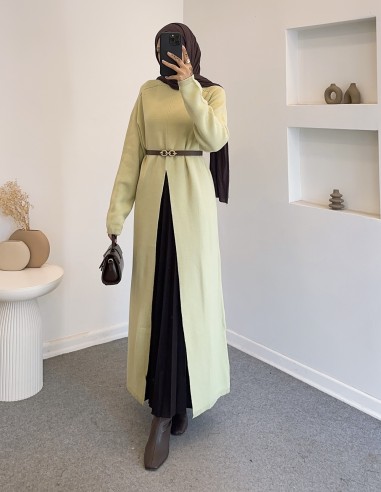 14419 yırtmac detay elbise - yeşil