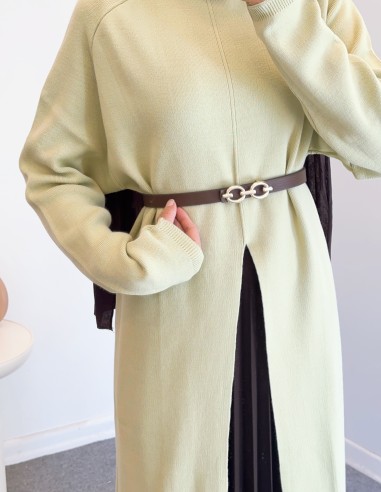 14419 yırtmac detay elbise - yeşil