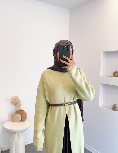 14419 yırtmac detay elbise - yeşil