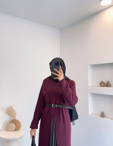 14419 yırtmac detay elbise - Bordo