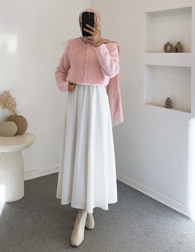 2624 bebe yaka tüllü hırka - pembe