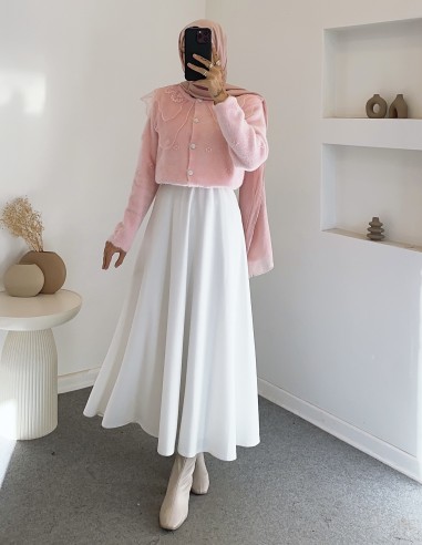 2624 bebe yaka tüllü hırka - pembe