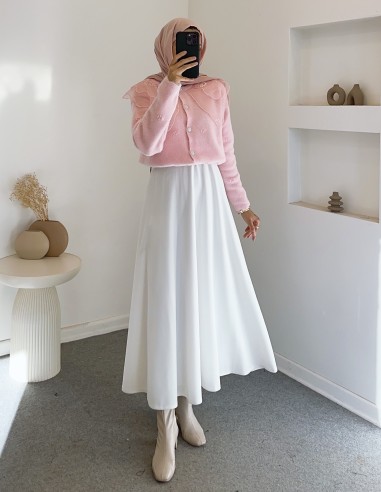 2624 bebe yaka tüllü hırka - pembe