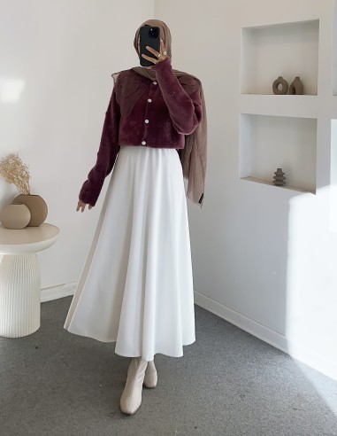 2624 bebe yaka tüllü hırka -mürdüm