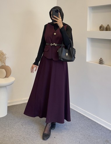 2807 gold düğmeli yelek takım - bordo