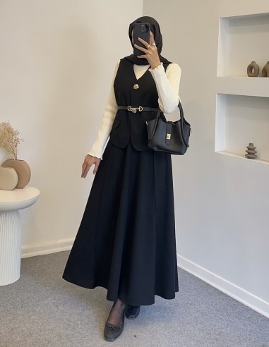 2807 gold düğmeli yelek takım - Siyah