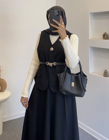 2807 gold düğmeli yelek takım - Siyah