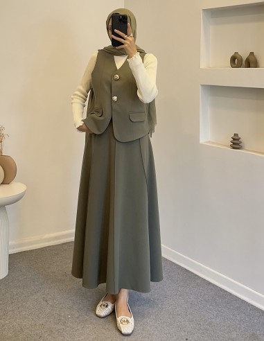 2807 gold düğmeli yelek takım - Yeşil