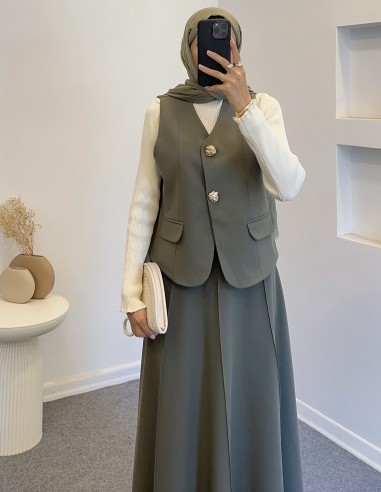 2807 gold düğmeli yelek takım - Yeşil