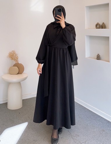 7332 belden sıkmalı elbise - Siyah