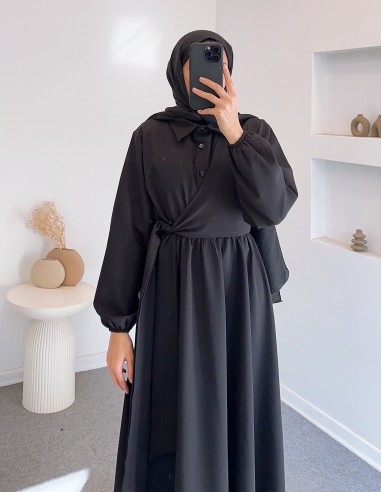 7332 belden sıkmalı elbise - Siyah