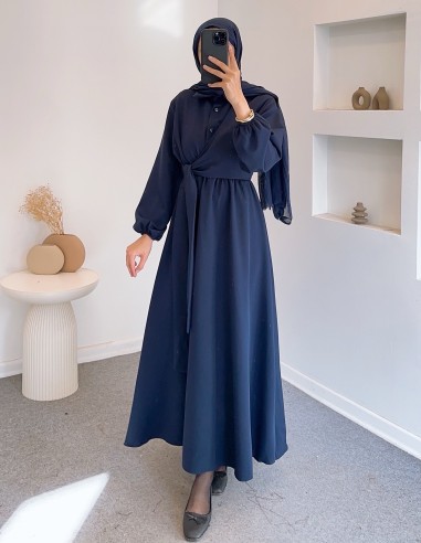 7332 belden sıkmalı elbise - lacivert