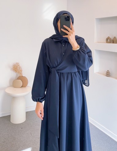 7332 belden sıkmalı elbise - lacivert