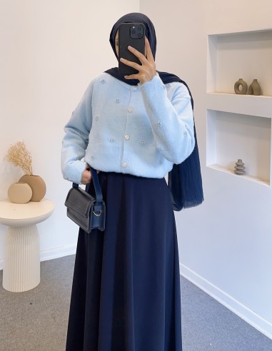 2408 taş düğmeli hırka - mavi