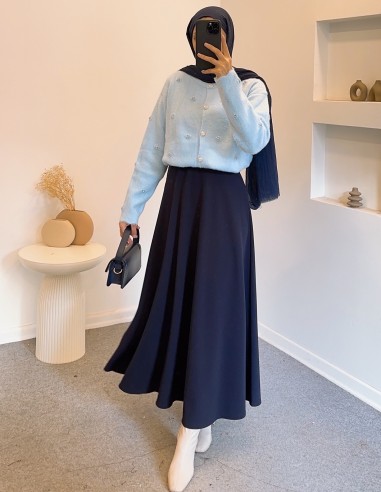 2408 taş düğmeli hırka - mavi