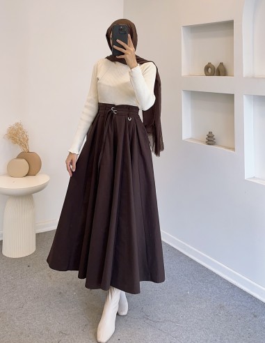 1030 kemerli etek - kahverengi