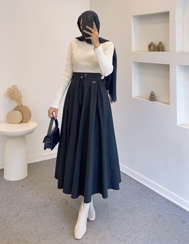 1030 kemerli etek - lacivert