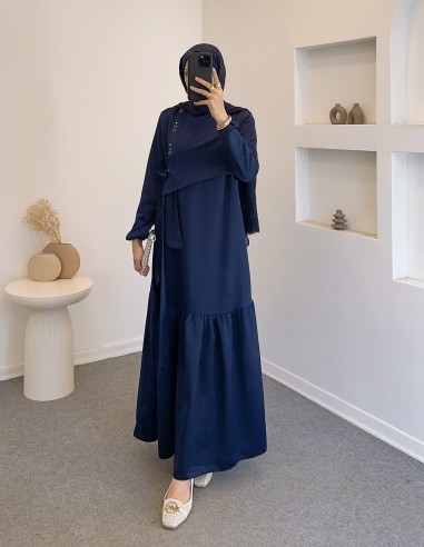 6118 kuş göz saten elbise - lacivert