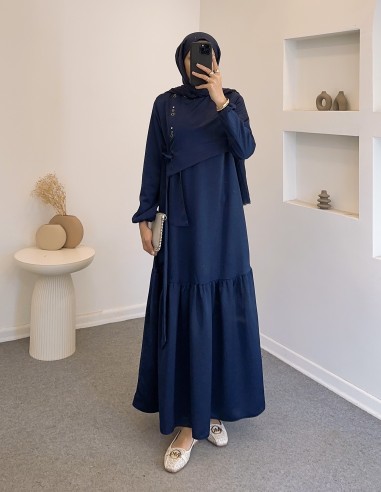 6118 kuş göz saten elbise - lacivert