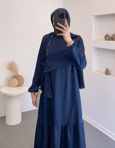 6118 kuş göz saten elbise - lacivert