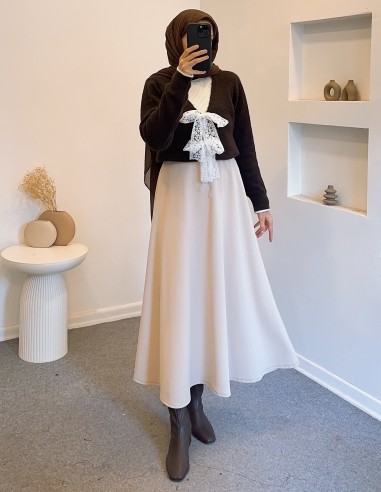 D30108 fiyonk detay hırka -Kahverengi