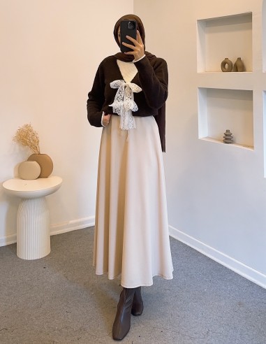 D30108 fiyonk detay hırka -Kahverengi