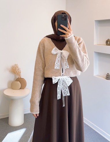 D30108 fiyonk detay hırka -bej