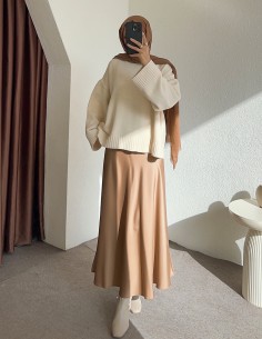 447 saten etek - Camel