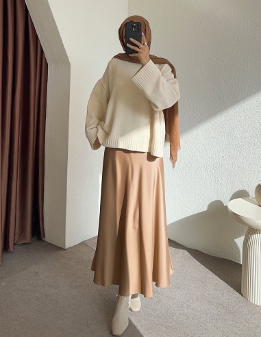 447 saten etek - Camel