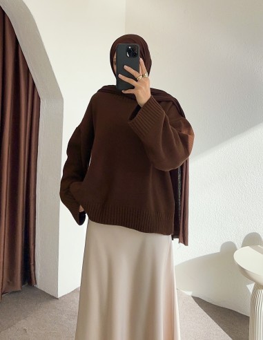 D30056 triko kazak - Kahverengi