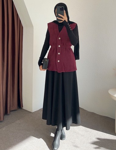 8938 peluş yelek - bordo