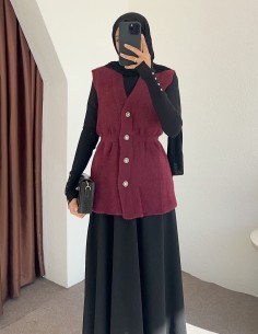 8938 peluş yelek - bordo