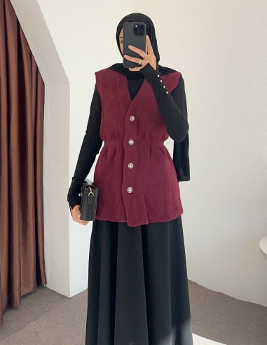 8938 peluş yelek - bordo