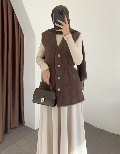 8938 peluş yelek -Kahverengi