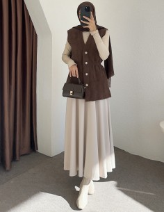 8938 peluş yelek -Kahverengi 2