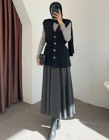 8938 peluş yelek -Siyah