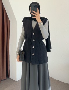 8938 peluş yelek -Siyah