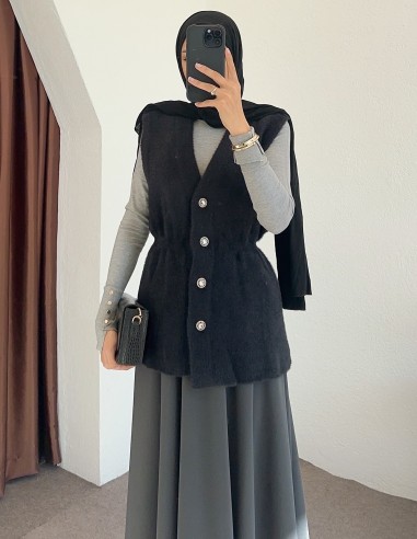 8938 peluş yelek -Siyah