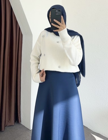 9293 taşlı kazak - Beyaz