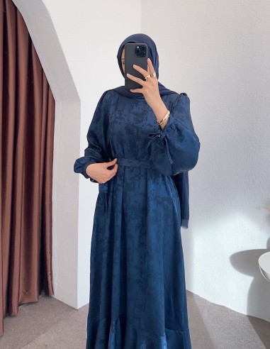 6100 desenli saten elbise - lacivert