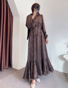 6100 desenli saten elbise -...