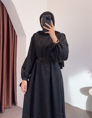 6100 desenli saten elbise - siyah