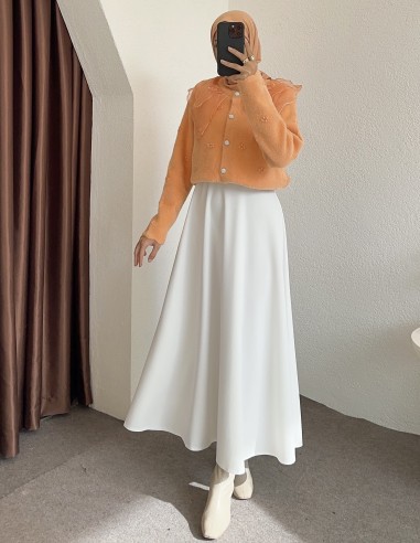 2624 bebe yaka tüllü hırka - Turuncu