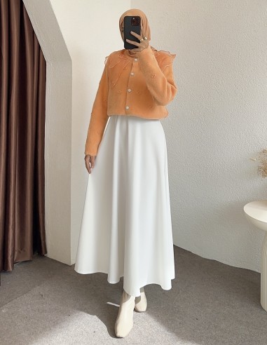 2624 bebe yaka tüllü hırka - Turuncu