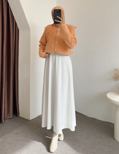 2624 bebe yaka tüllü hırka - Turuncu