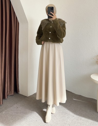 2624 bebe yaka tüllü hırka - Yeşil